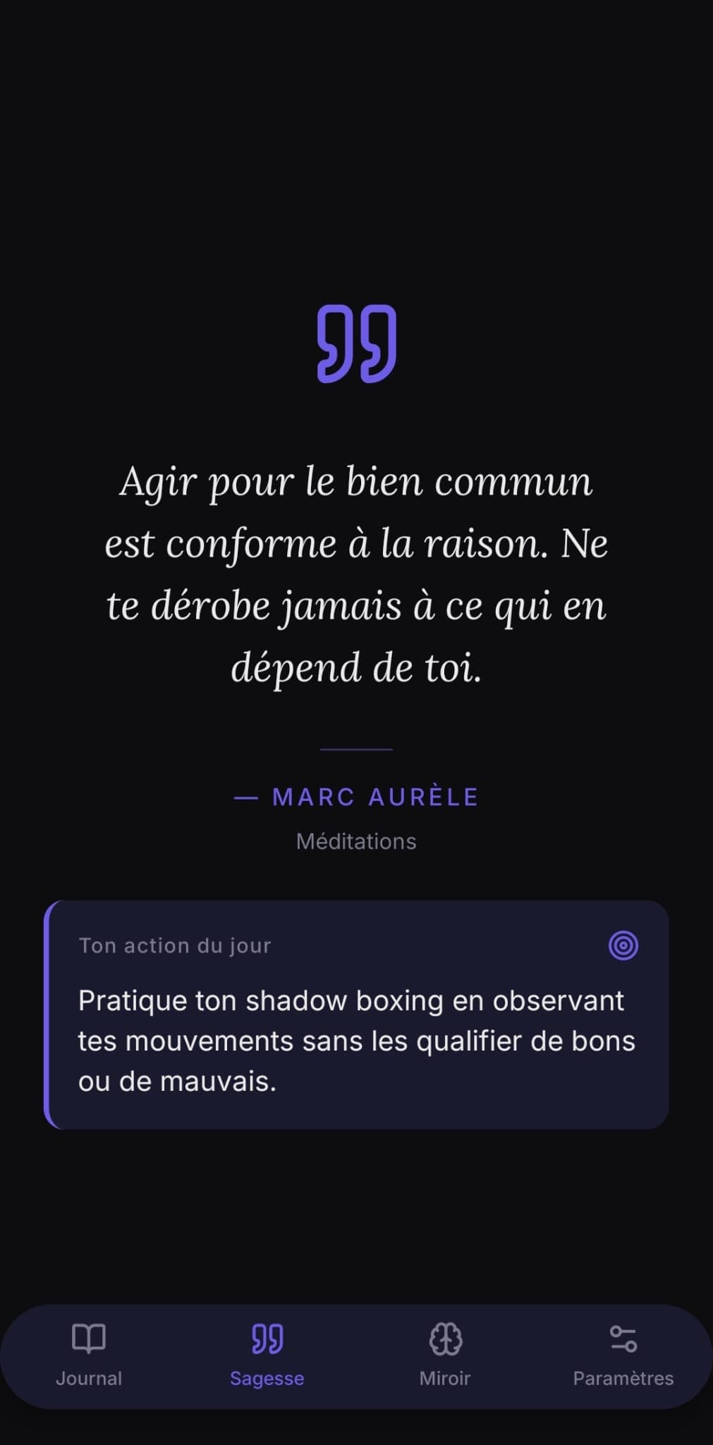 Onglet Sagesse — Citation stoïcienne du jour
